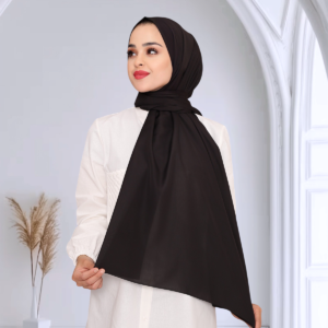 AB076  حجاب شيفون جورجيت- باللون  أسود