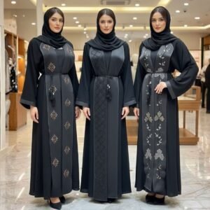 عباية سوداء فاخرة مطرزة  مع حجاب AB111