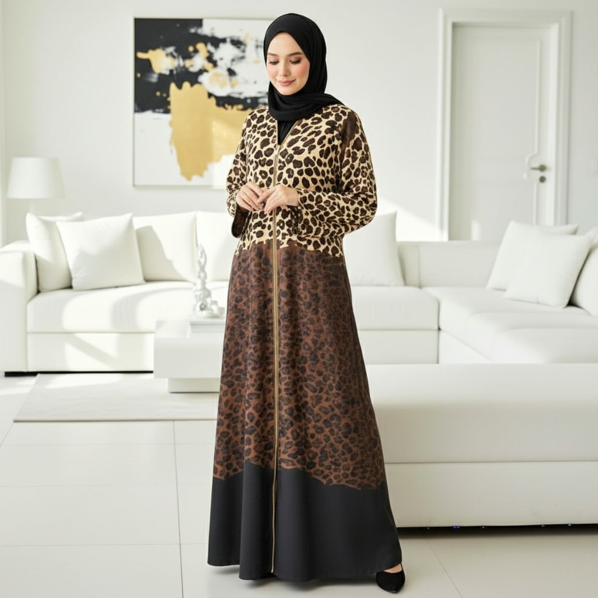 عباية كريب ملكي فاخر - مقاس موحد AB112 - الصورة 2