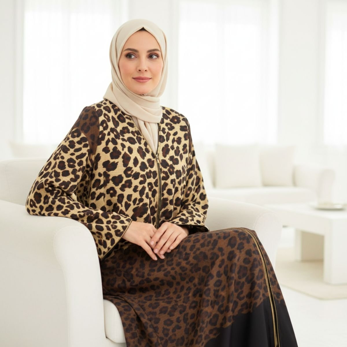 عباية كريب ملكي فاخر - مقاس موحد AB112 - الصورة 3