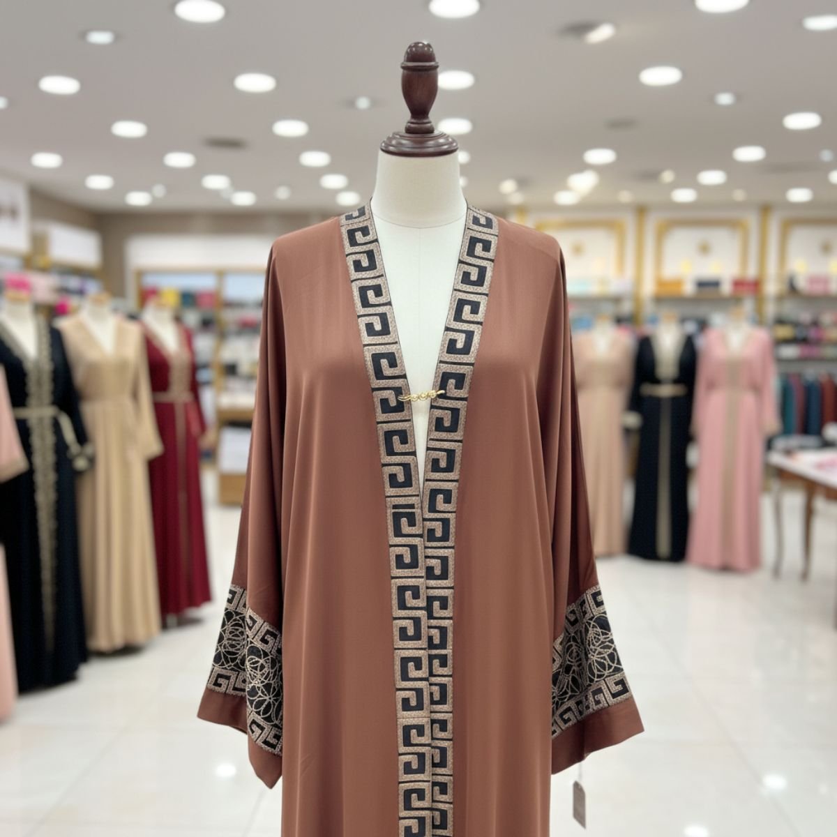 عباية بنية مع فستان داخلي - طقم ملكي كريب AB113 - الصورة 2