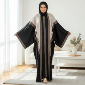 عباية كريب حرير ملكي - طقم قطعتين AB114