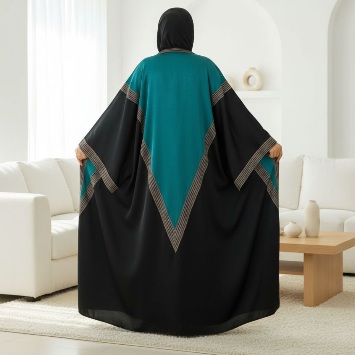 عباية كريب حرير ملكي - طقم قطعتين AB116 - الصورة 2