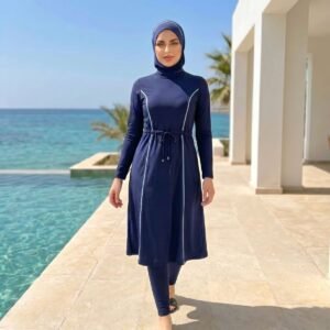 بوركيني رياضي أنيق باللون الأزرق والأخضر  AB129