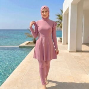 بوركيني أنيق باللون الوردي الفاخر AB137