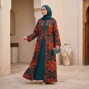 AB139 طقم عباية ملكي 3 قطع كريب ستان رويال